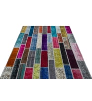 Çok Renkli Bohem Patchwork Tasarım Yün El Dokuma Salon Halısı Modern Ev Dekorasyonu