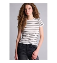 Defacto Fıtted Çizgili Kırık Beyaz Kadın T-Shirt K1965AZ/WT32