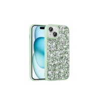 Apple iPhone 15 Plus Uyumlu Kılıf Parlak Taşlı Tasarım Zore Linea Kapak (Açık Yeşil)