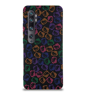 Xiaomi Mi Note 10 Pro Uyumlu Lansman Kılıf Hello Kitty Tasarımlı İçi Kadife Kapak-Siyah (Şeffaf)
