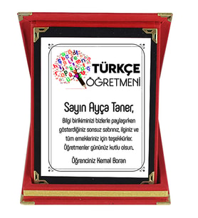 Türkçe Öğretmenine Hediye İsim Baskılı Plaket - Öğretmenler Günü Hediyesi (Kırmızı)