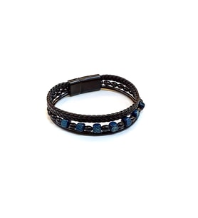 Blue Stone Chain – Lacivert Doğaltaş Detaylı Çok Katmanlı Siyah Deri Erkek Bileklik-1437