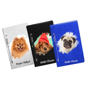 Kişiye Özel Köpek Tasarımlı Üçlü Defter Kalem Hediye Seti