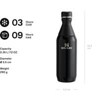 Stanley All Day Slim Soğuk Su Termosu 0.35 Litre - Siyah Paslanmaz Çelik 3 Saat Soğuk - 9 Saat B