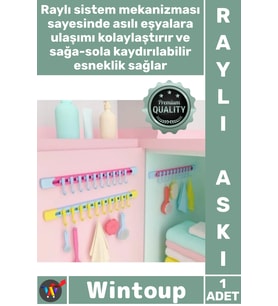 #Askı Yapışkanlı Dolap İçi Pratik Askı Fonksiyonel 10 Kancalı Raylı Mutfak Banyo Düzenleyici Askı