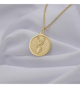 Kişiye Özel 925 Ayar Gümüş Geyik Figürlü Kolye (Gold)