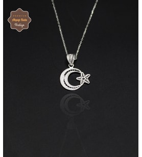 Ay Yıldız Küçük Boy Model 925 Ayar Saf Gümüş Telkari Kadın Kolye 201024655
