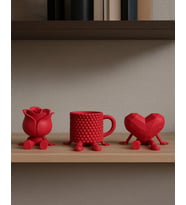 Dekoratif Kalp , Gül ve Kahve Figürü Kahve Sever Obje 3'lü Set 8 x 6 Cm