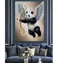 Melek Kanatlı Sevimli Panda Dekoratif Kanvas - Mdf Ahşap Tablo