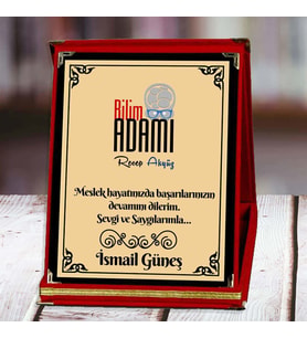Bilim Adamı Baskılı Plaket (1. Tasarım)  Kişiye Özel (Kırmızı)