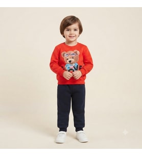 Kız Bebek Takım Sweatshirt Ve Eşofman Altı Kırmızı Lacivert - PEMBE / 6-9 AY