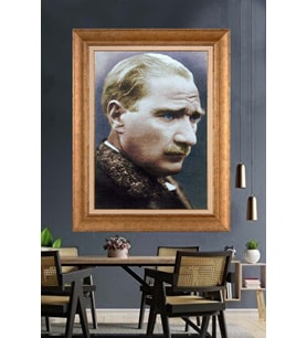 Altın Varaklı Çerçeveli Paspartulu Atatürk Tablo TR1168 (Gold)
