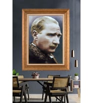 Altın Varaklı Çerçeveli Paspartulu Atatürk Tablo TR1168 (Gold)