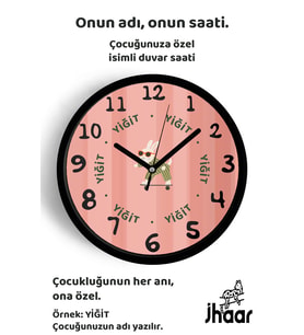 İsme Özel Gözlüklü Kaykaylı Tavşan Çocuk Odası Duvar Saati Orta Boy 30 cm Siyah Camlı Sessiz