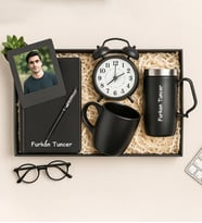 Kişiye Özel Fotoğraflı Çerçeve,Defter,Kalem,Masa Saati,Fincan Ve Termos Hediye Seti (STD)