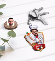 BK Gift Kişiye Özel İsimli Erkek Chef Karikatürlü Ahşap Anahtarlık-1