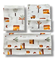 Çok Amaçlı Müslin Örtü 100x80cm Ve 2 Mendil 2 Omuz Bezi Yenidoğan Bebek Set Toplam 5 Parça Marakeş Desenli %100 Pamuk Oeko-Tex Sertifikalı