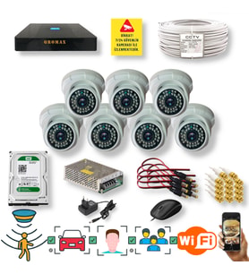 7 KAMERALI SET - ARAÇ İNSAN YÜZ TANIMALI HAREKET ALGILAYAN GECE GÖRÜŞLÜ 36 IR LED 5MP SONY LENSLİ 1080P FULL HD DOME İÇ MEKAN GÜVENLİK KAMERASI SETİ D136B