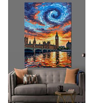 Van Gogh Tarzında Londra Big Ben Dekoratif Kanvas - Mdf Ahşap Tablo