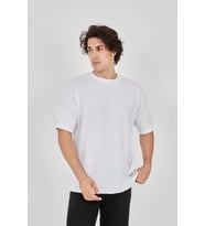 Unisex Jakar Kumaş Rahat Kol T-Shirt - Beyaz