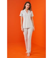 Pjs 23203 Kadın Düğmeli Desenli Pijama Takım