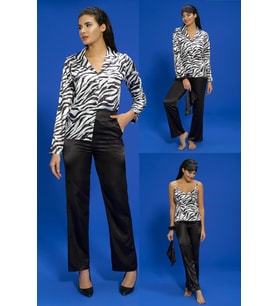 6'lı Zebra Hem İçerde Hem Dışarıda Siyah Pijama Takımı