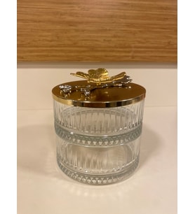 ÇEREZLİK KESME CAM  2'Lİ KATLI PİRİNÇ ALTIN  KAPAK KELEBEKLİ MODEL