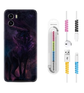 Vivo Y15S Y32 Y33S Y51 Y53S Kılıf Kablo Koruma Spiral Silikon Black Purple Wolf 1791