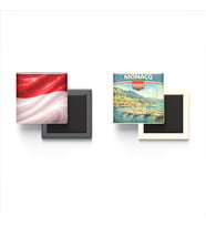 Buzdolap Magnetleri - Monako Bayrağı ve Monako Retro Tema - 2'li Set Magneti
