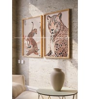 Leopar Sanatı 2 Parçalı Ahşap Çerçeveli Tablo Seti