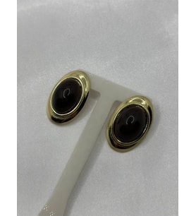 Marka Model Kahverengi Oval Taş Detaylı Plaka Küpe