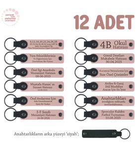 Çocuk Gelişimi Eğitimi Öğretmenlerine 12'li Set, Kişiye Özgü Hatıra Deri Anahtarlık, Pudra & Siyah