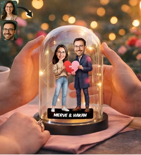 BK Gift Kişiye Özel Sevgiliye Karikatürlü Led Işıklı Cam Fanus Biblo -1, Romantik Hediye, Ev Hediyesi, Sevgiliye Hediye