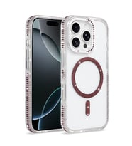 Apple iPhone 16 Pro Kılıf Kenar Taşlı M-safe Şarj Özellikli Parlak Tera Şeffaf K