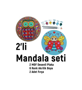 2'li Mandala Boyama Seti- Okul-aile Etkinliği-2 Ham Mdf Plaka, 6 Renk Boya,2 Fırça Model-39