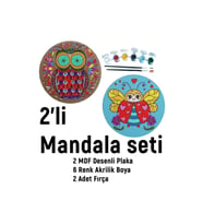 2'li Mandala Boyama Seti- Okul-aile Etkinliği-2 Ham Mdf Plaka, 6 Renk Boya,2 Fırça Model-39