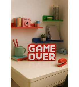 Retro Game Over Kabartmalı Dekoratif Obje - Kırmızı Masaüstü ve Duvar Süsü Hediye