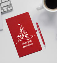 Yılbaşı Hediyesi Kırmızı Defter & Kalem Seti (Beyaz)