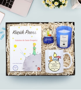 Küçük Prens Kitabı & Küçük Prens Kupa & Küçük Prens Kar Küre & Okyanus Kokulu Mavi Bardak Mum Hediye Seti