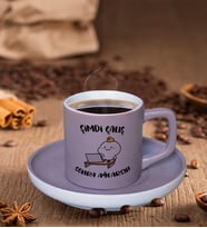 BK Gift Şimdi Çalış Tasarımlı Mat Gri Renk Türk Kahvesi Fincanı-1, Renkli Türk Kahvesi Fincanı