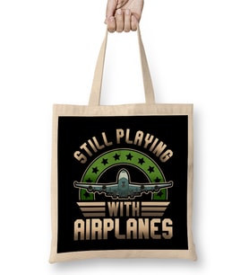 Funny Pilot Still Playing With Airplanes Pun Bez Çanta Uzun Saplı