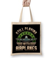 Funny Pilot Still Playing With Airplanes Pun Bez Çanta Uzun Saplı