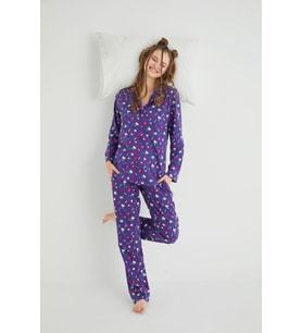 Lisanslı Düğmeli Uzun Kol Pijama Takım Roz-68 (Çok Renkli)