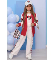 Kız Çocuk Blazer Ceketli İp Askılı Mickey Mouse Baskılı Kırmızı Alt Üst Takım
