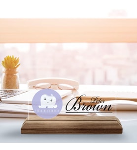 BK Gift Kişiye Özel İsimli Diş Hekimi Temalı Ahşap Tabanlı Akrilik Masa İsimliği-5, Ofis Dekoru, Mesleki Hediye, Ofis Hediyeleri