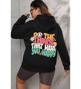 Unisex Oversize Do the things that make you Baskılı Sweatshirt (Siyah)
