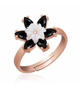Gümüş Rose Siyah Lotus Çiçeği Yüzük
