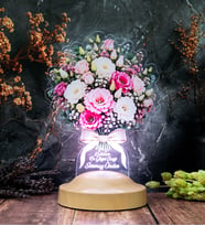 Romantik Lisyantus Çiçek Buketi LED Lamba - Kişiye Özel Sevgiliye Doğum Günü Hediyesi, Yıldönümü Hediyesi