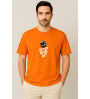 Erkek - Kadın Never Give Up Baskılı Unisex Yarım Kollu Bisiklet Yaka %100 Pamuk Oversize T-shirt (Turuncu)