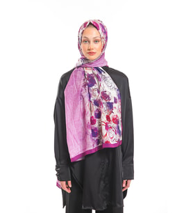 Çiçekli Desen Elegante Seri Şal Eşarp Askısı İle Birlikte 75x200 Mor Fuşya-75x20